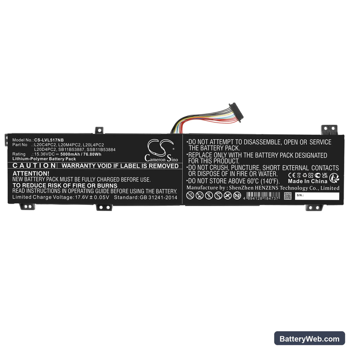 Lenovo Legion 5 17ACH6H-82JY00GMMX Replacement Battery, 15.36V, 5000mAh, Li-Polymer 3