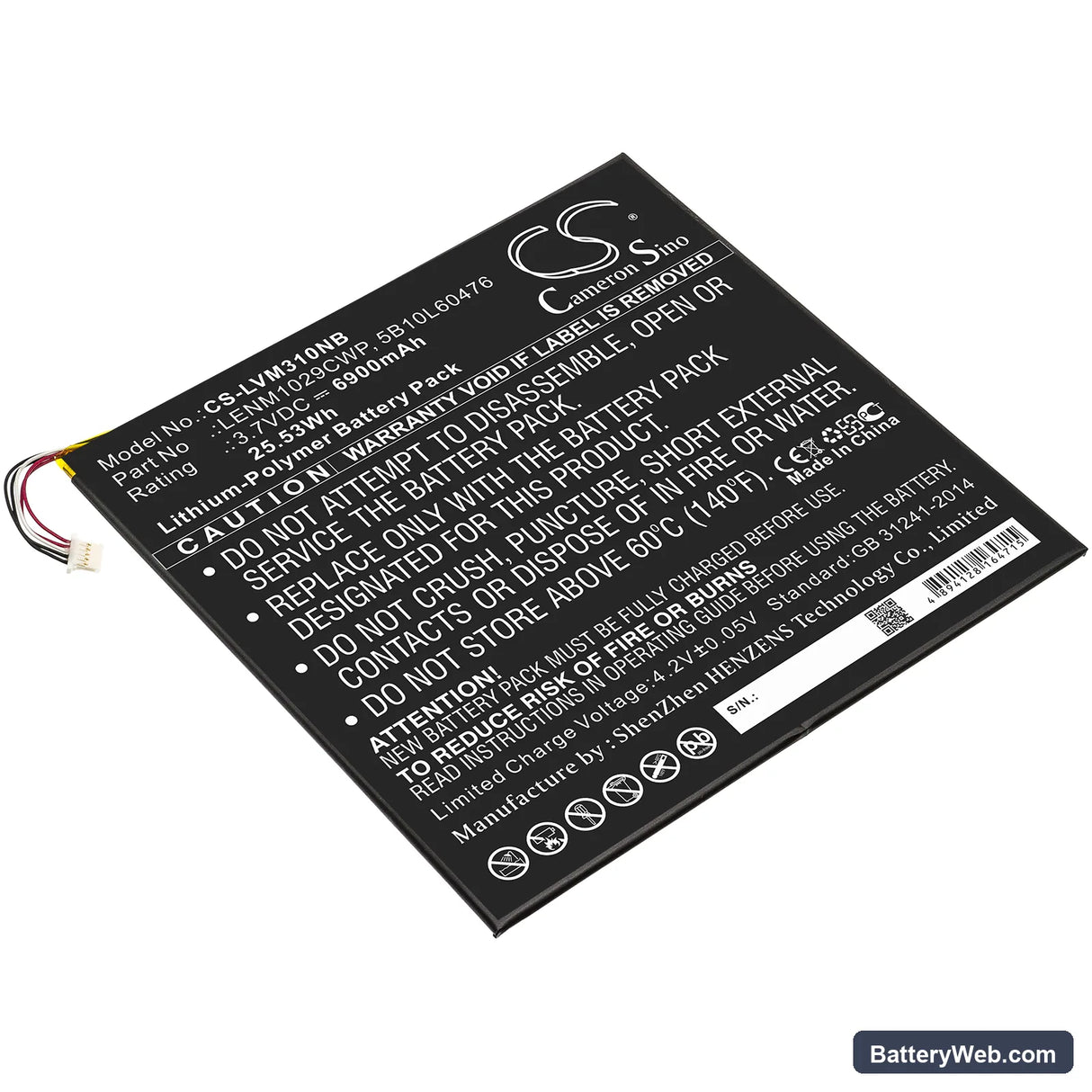 Lenovo Miix 310 Replacement Battery, 3.7V, 6900mAh, Li-Polymer 1