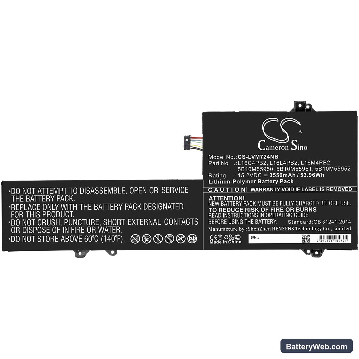 Lenovo Xiaoxin Air Pro Replacement Battery, 15.2V, 3550mAh, Li-Polymer 3