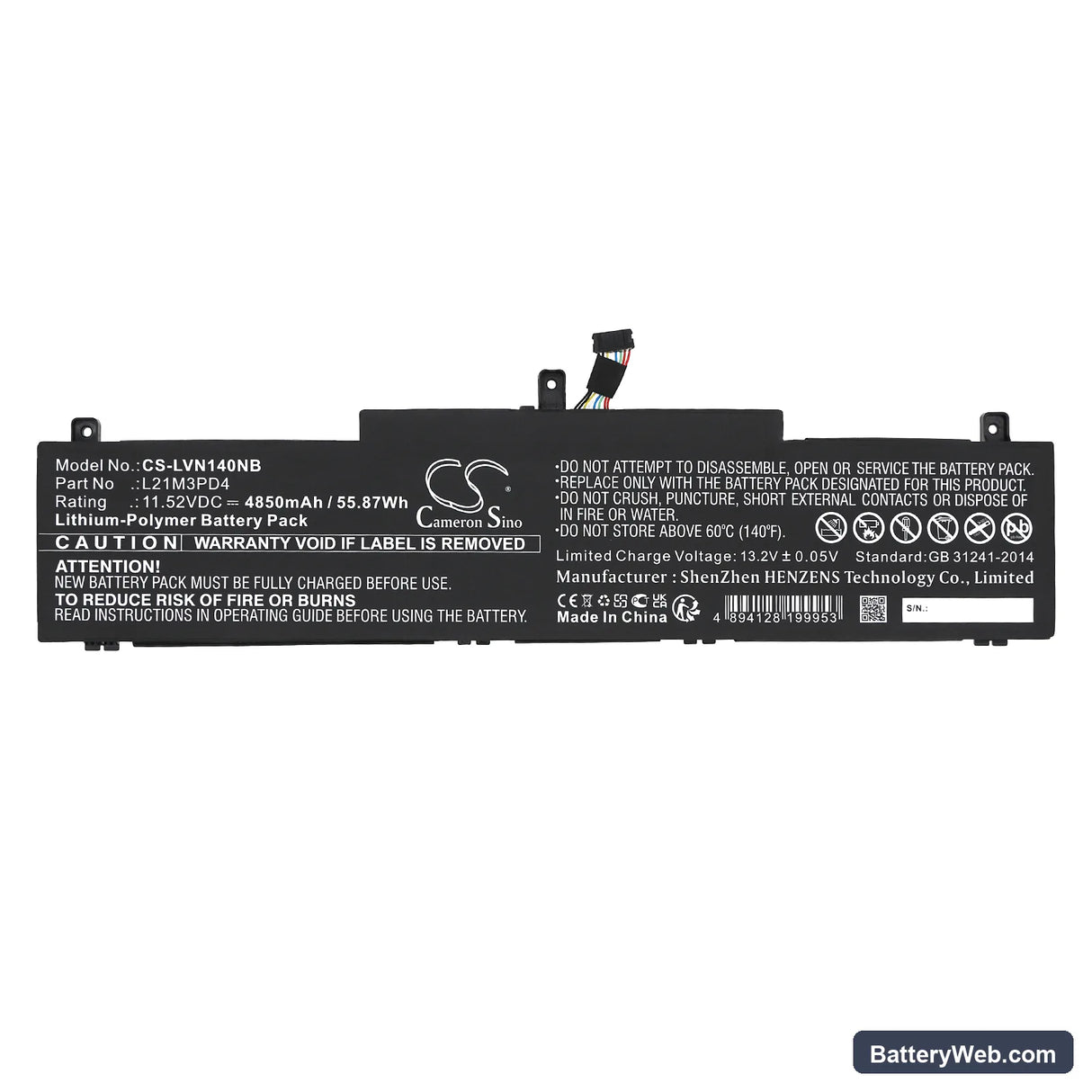 Lenovo ThinkPad Neo 14 Replacement Battery, 11.52V, 4850mAh, Li-Polymer 3