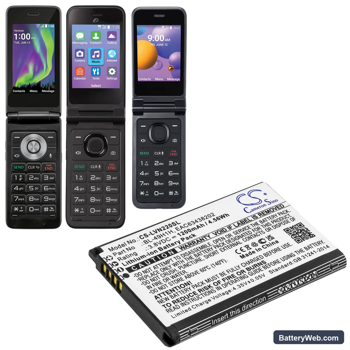 LG VN220 Replacement Battery, 3.8V, 1200mAh, Li-ion 4