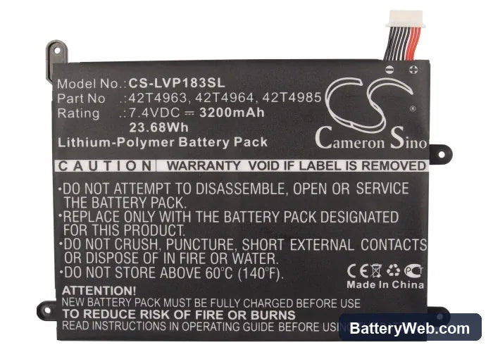 Lenovo ThinkPad 1838 Replacement Battery, 7.4V, 3200mAh, Li-Polymer 5