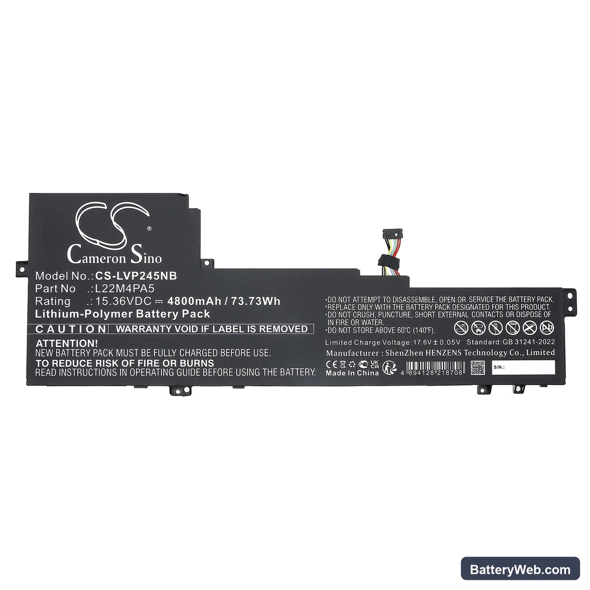 Lenovo IdeaPad Slim 5 16ABR8 Replacement Battery, 15.36V, 4800mAh, Li-Polymer 3
