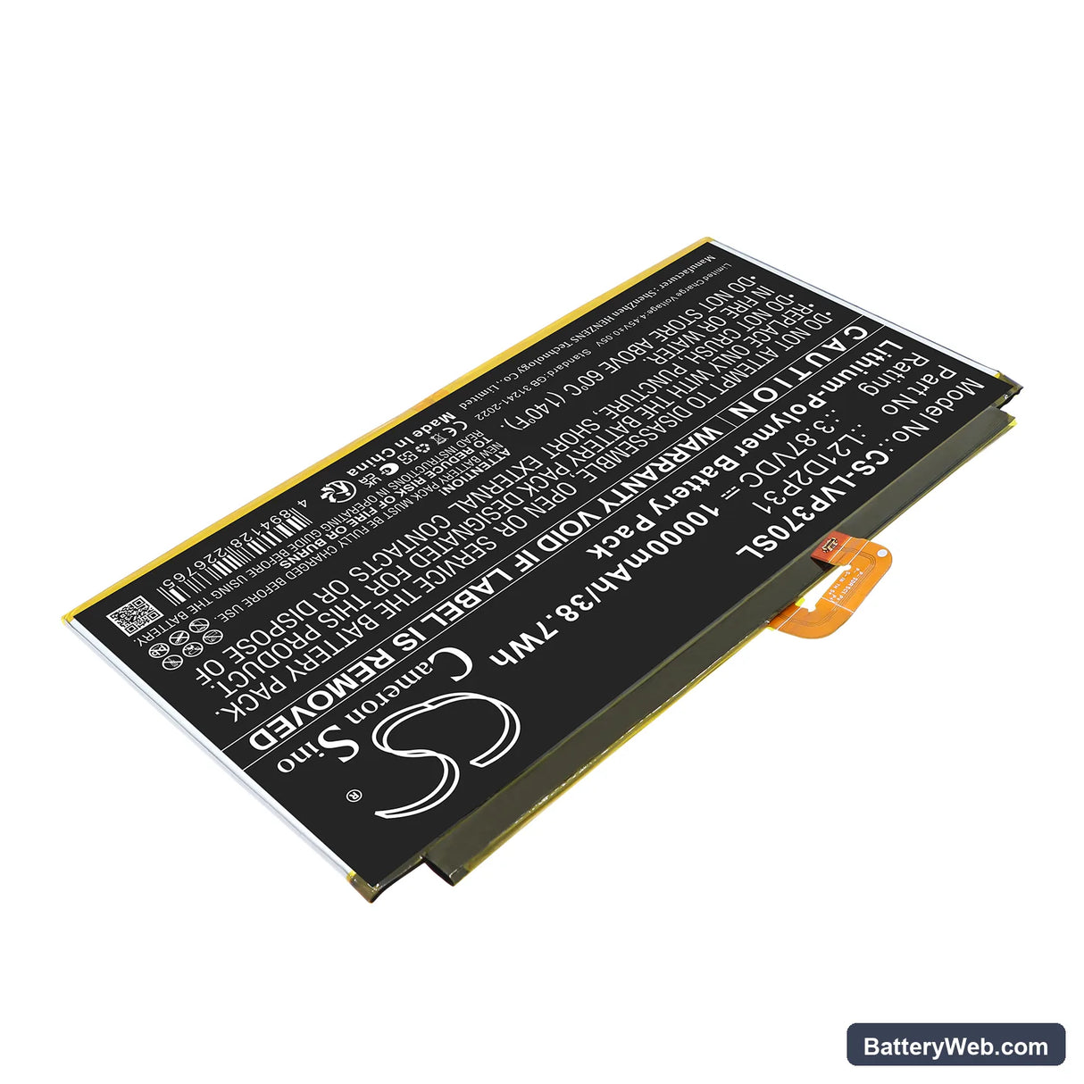 Lenovo Tab P12 Replacement Battery, 3.87V, 10000mAh, Li-Polymer 2