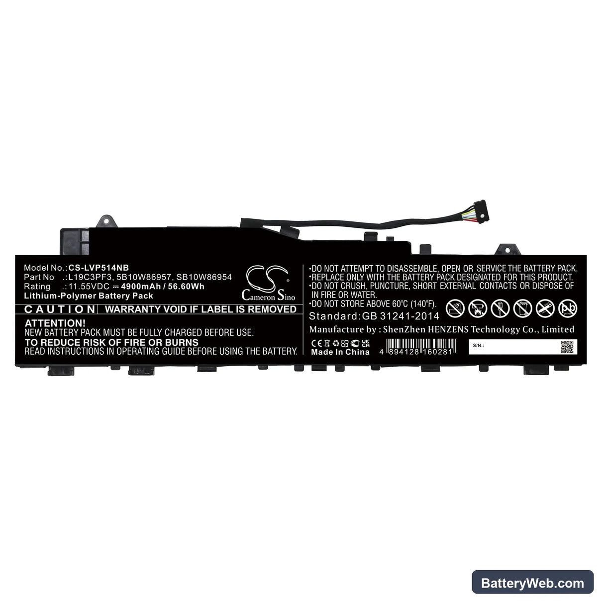 Lenovo IdeaPad 5 14 Replacement Battery, 11.55V, 4900mAh, Li-Polymer 3
