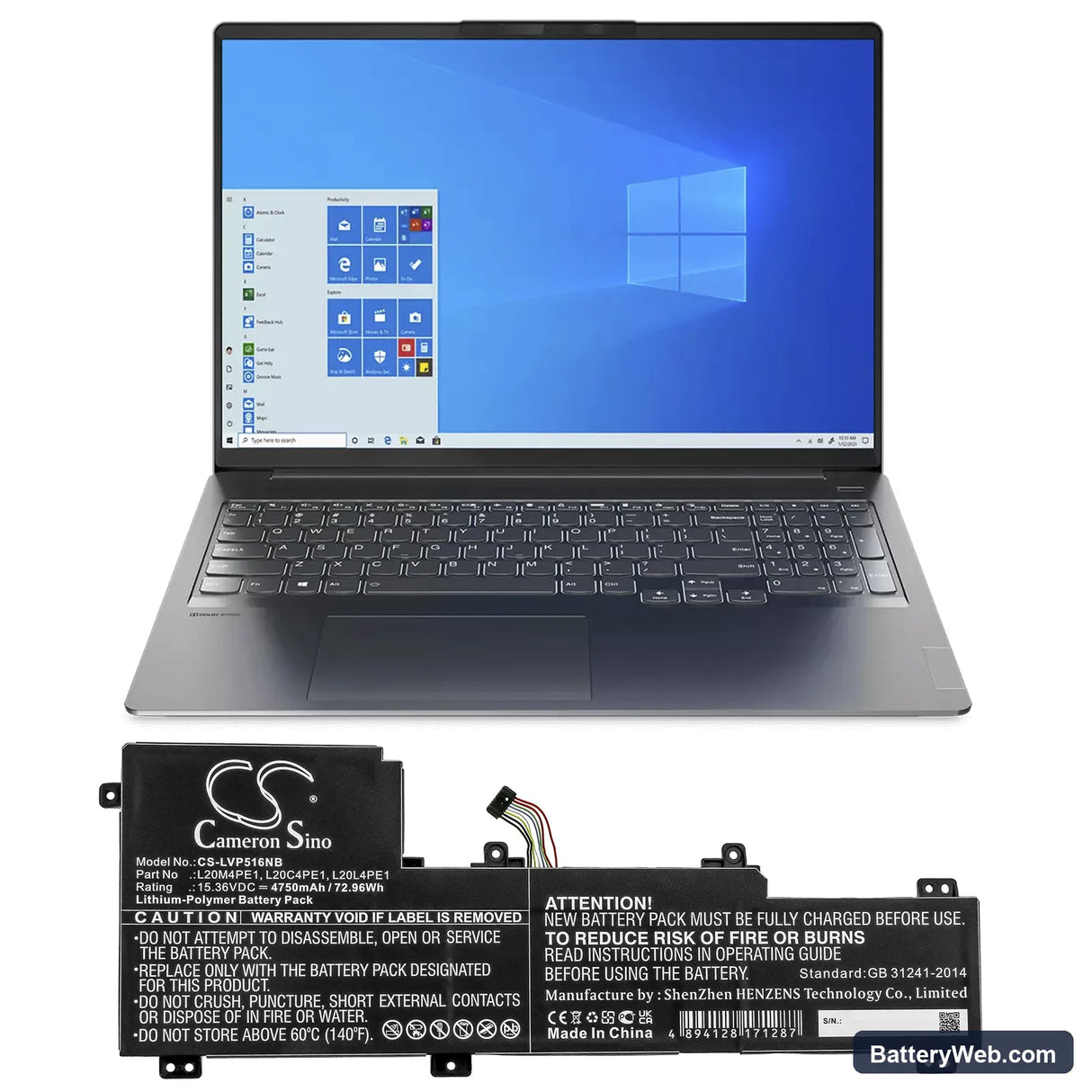 Lenovo IdeaPad 5 Pro Replacement Battery, 15.36V, 4750mAh, Li-Polymer 5