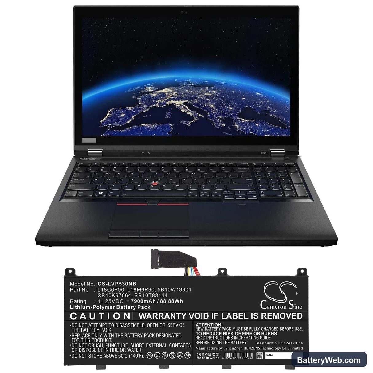 Lenovo Thinkpad P53 Replacement Battery, 11.25V, 7900mAh, Li-Polymer 5