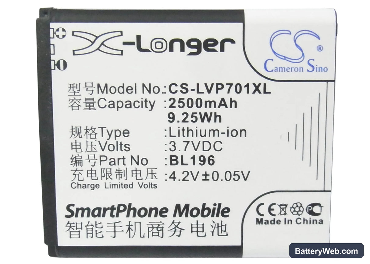 Lenovo P700 Replacement Battery, 3.7V, 2500mAh, Li-ion 5