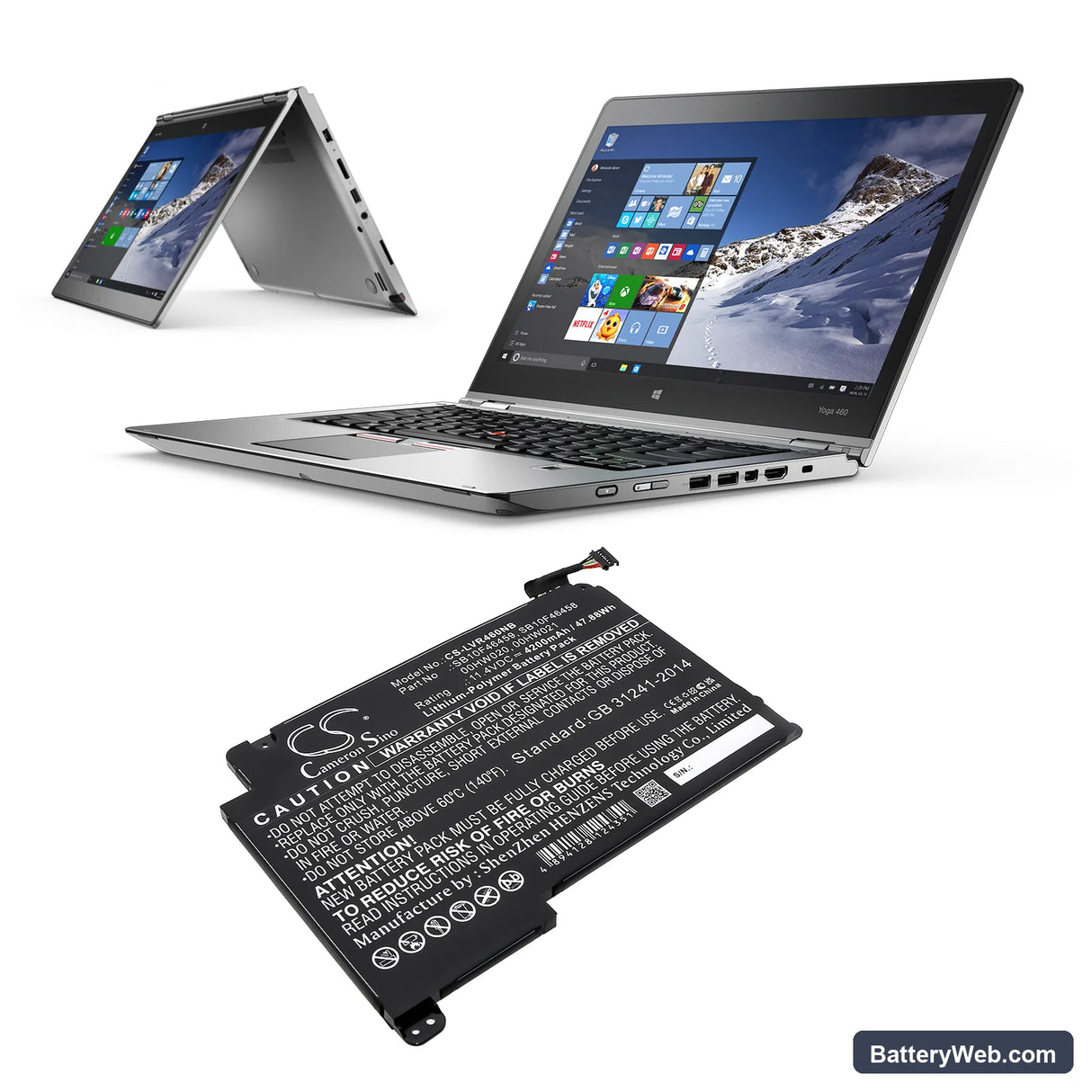 Lenovo ThinkPad Yoga 460 Replacement Battery, 11.4V, 4200mAh, Li-Polymer 6