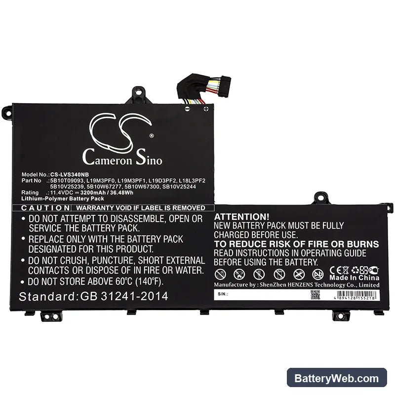 Lenovo IdeaPad S340 Replacement Battery, 11.4V, 3200mAh, Li-Polymer 3