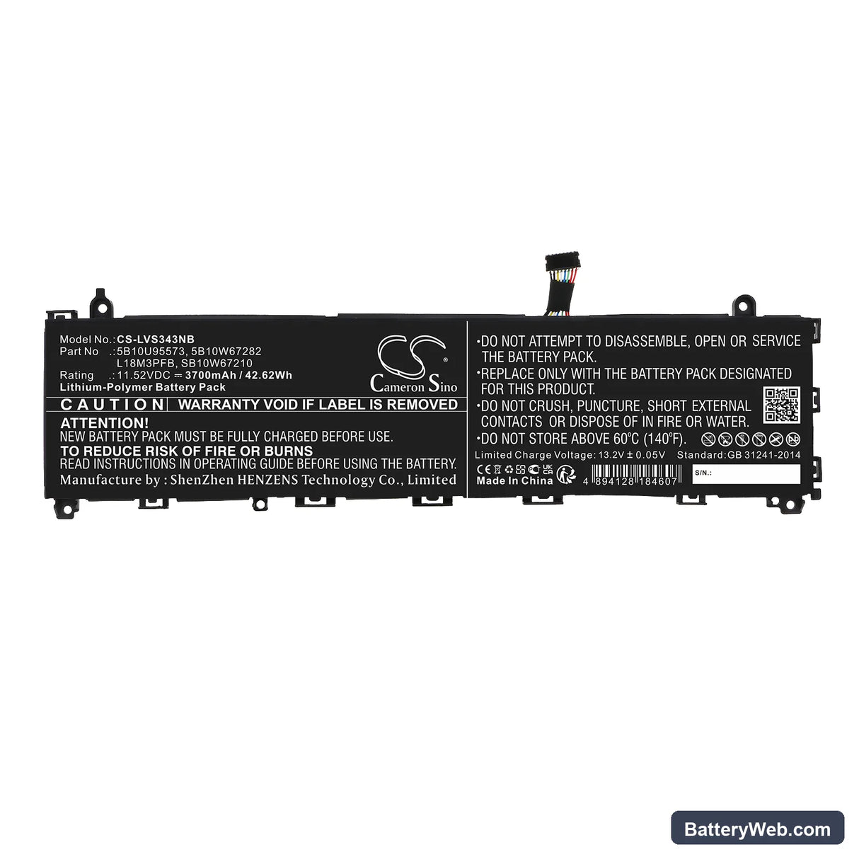 Lenovo IdeaPad S340-13IML Replacement Battery, 11.52V, 3700mAh, Li-Polymer 3