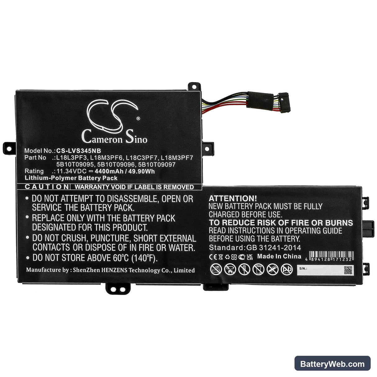 Lenovo IdeaPad S340-15IIL(81WW) Replacement Battery, 11.34V, 4400mAh, Li-Polymer 3