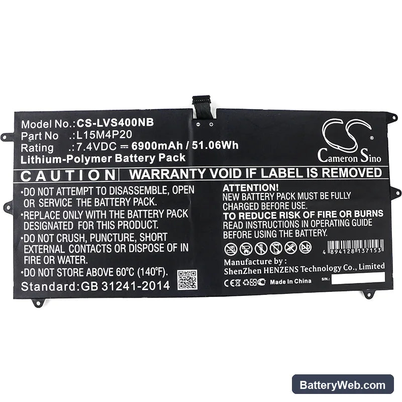 Lenovo Yoga 900S-12ISK Replacement Battery, 7.4V, 6900mAh, Li-Polymer 3