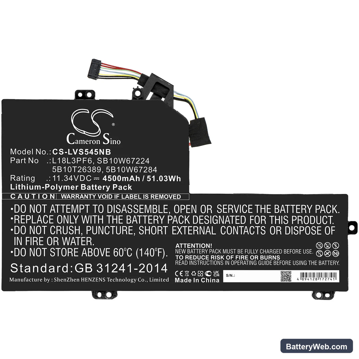 Lenovo Ideapad S540-15IWL GTX Replacement Battery, 11.34V, 4500mAh, Li-Polymer 3