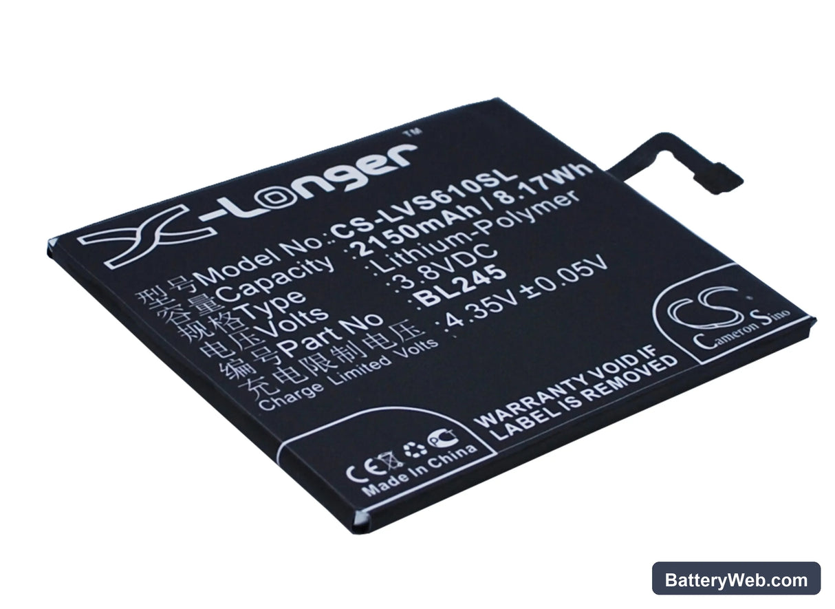 Lenovo S60 Replacement Battery, 3.8V, 2150mAh, Li-Polymer 2
