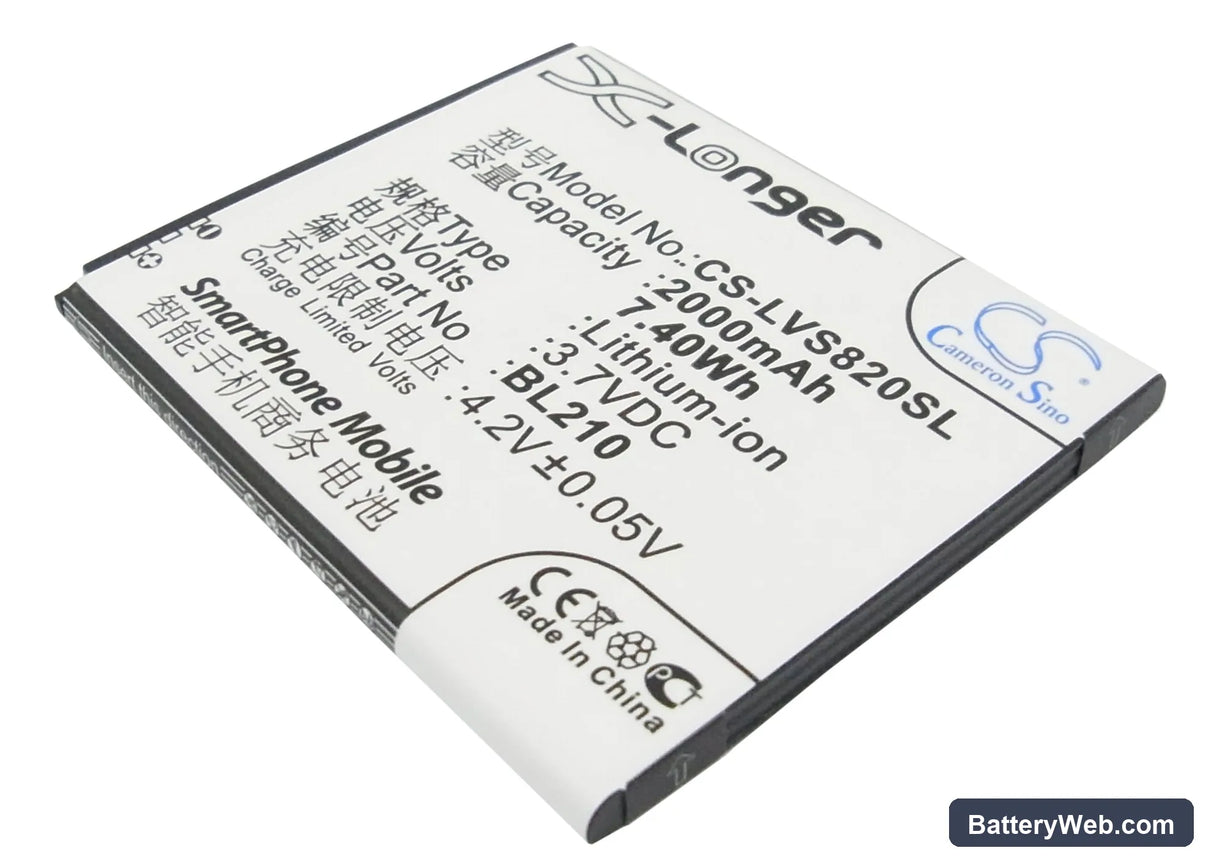 Lenovo S820 Replacement Battery, 3.7V, 2000mAh, Li-ion 1