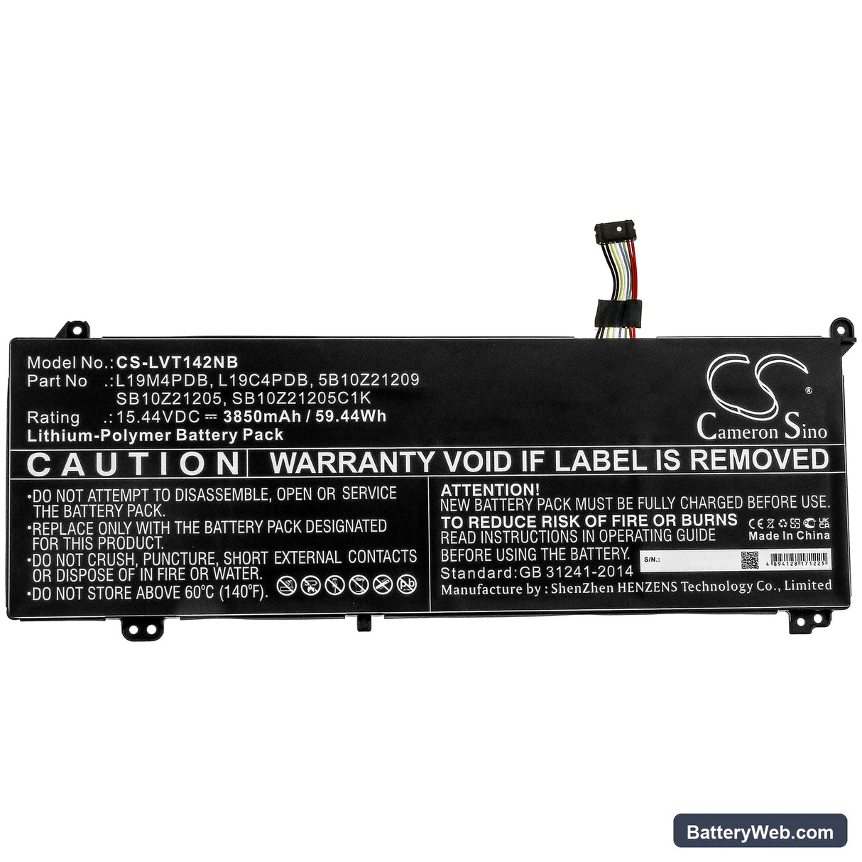 Lenovo ThinkBook 14s Yoga ITL-20WE000YAU Replacement Battery, 15.44V, 3850mAh, Li-Polymer 3