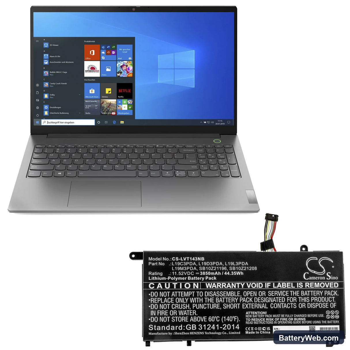 Lenovo ThinkBook 14 G2 ITL Replacement Battery, 11.52V, 3850mAh, Li-Polymer 5