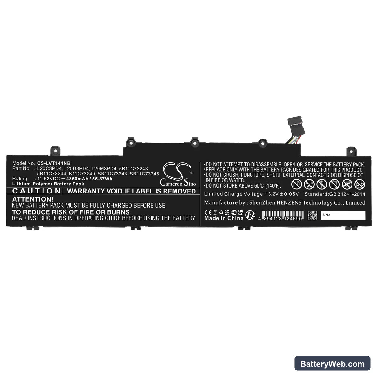 Lenovo ThinkPad E14 Gen 4(AMD)21EB0037GQ Replacement Battery, 11.52V, 4850mAh, Li-Polymer 3