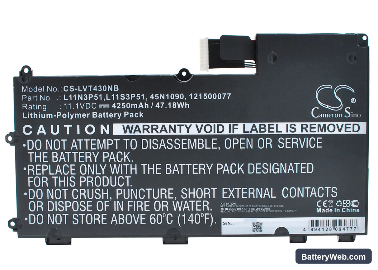 Lenovo Thinkpad T430u Replacement Battery, 11.1V, 4250mAh, Li-Polymer 1