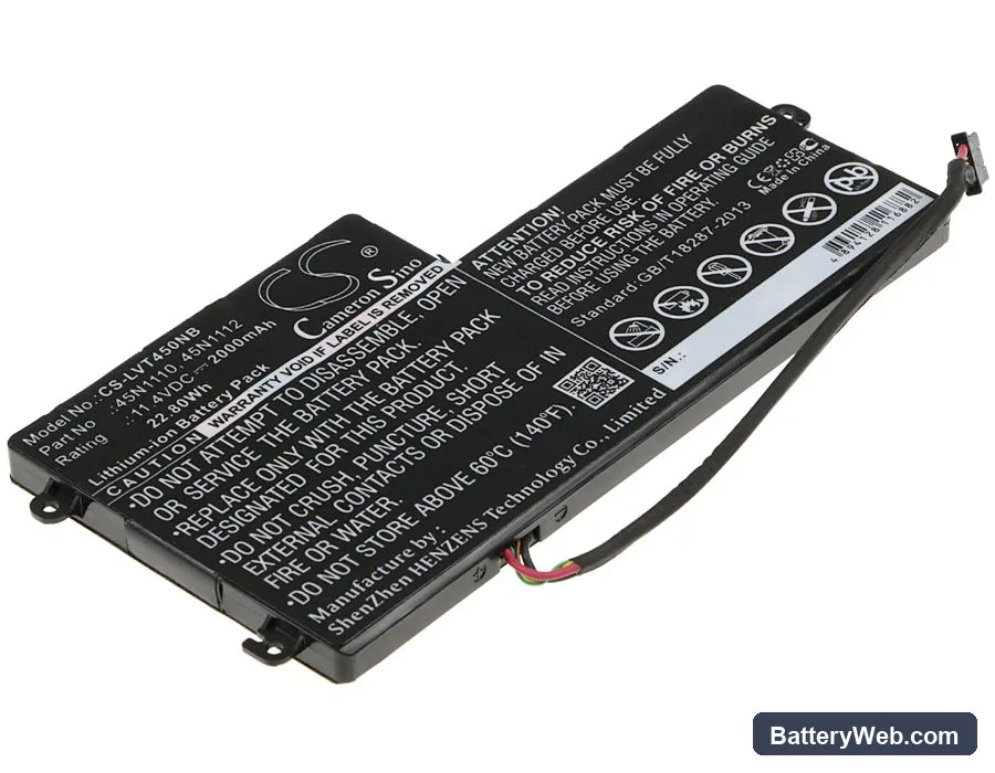 Lenovo ThinkPad T450 Replacement Battery, 11.4V, 2000mAh, Li-ion 1