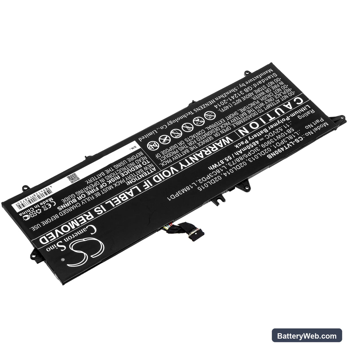 Lenovo ThinkPad T490s(20NX0015CD) Replacement Battery, 11.52V, 4850mAh, Li-Polymer 2