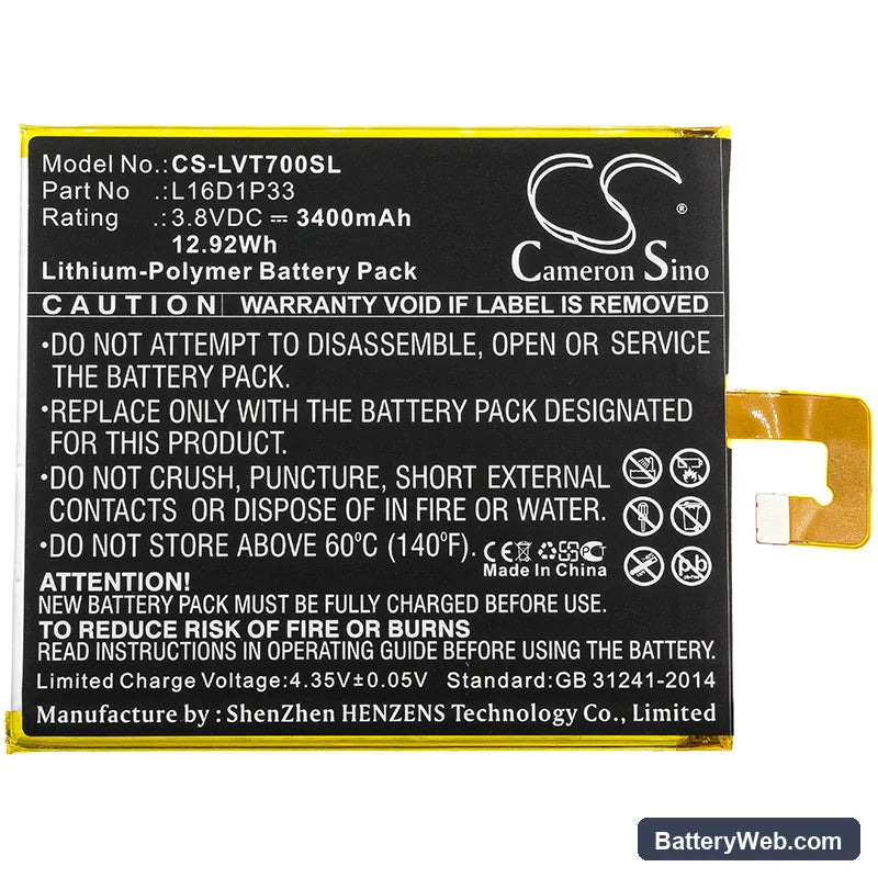 Lenovo Tab 7 Replacement Battery, 3.8V, 3400mAh, Li-Polymer 3