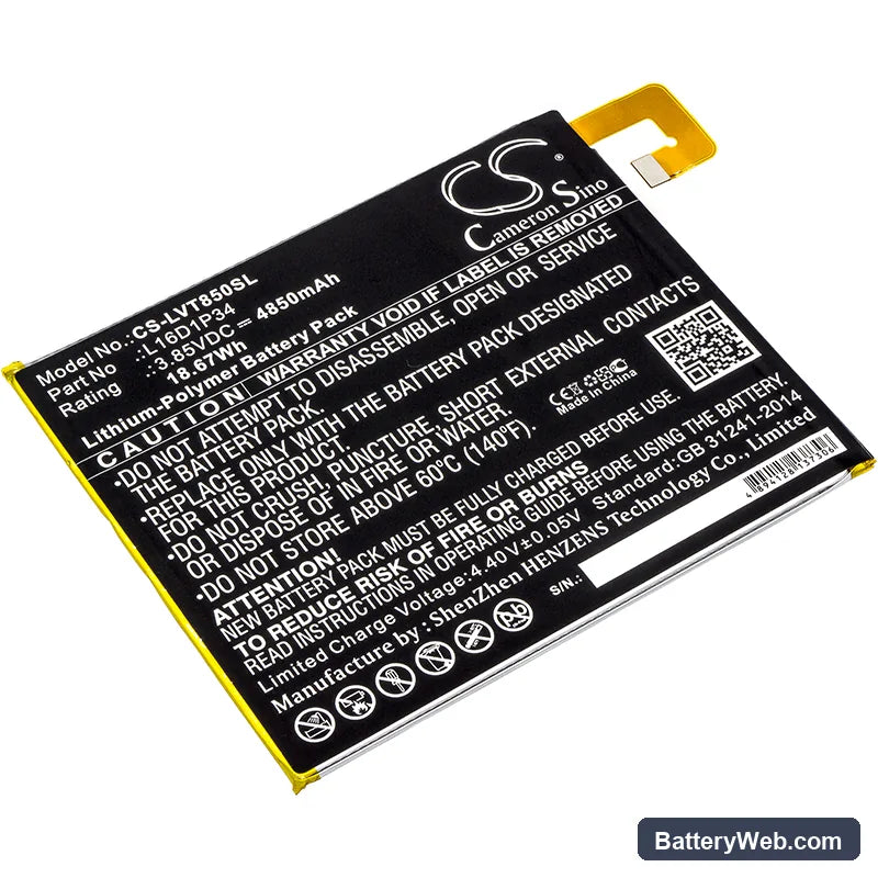 Lenovo Tab 4 Replacement Battery, 3.85V, 4850mAh, Li-Polymer 1