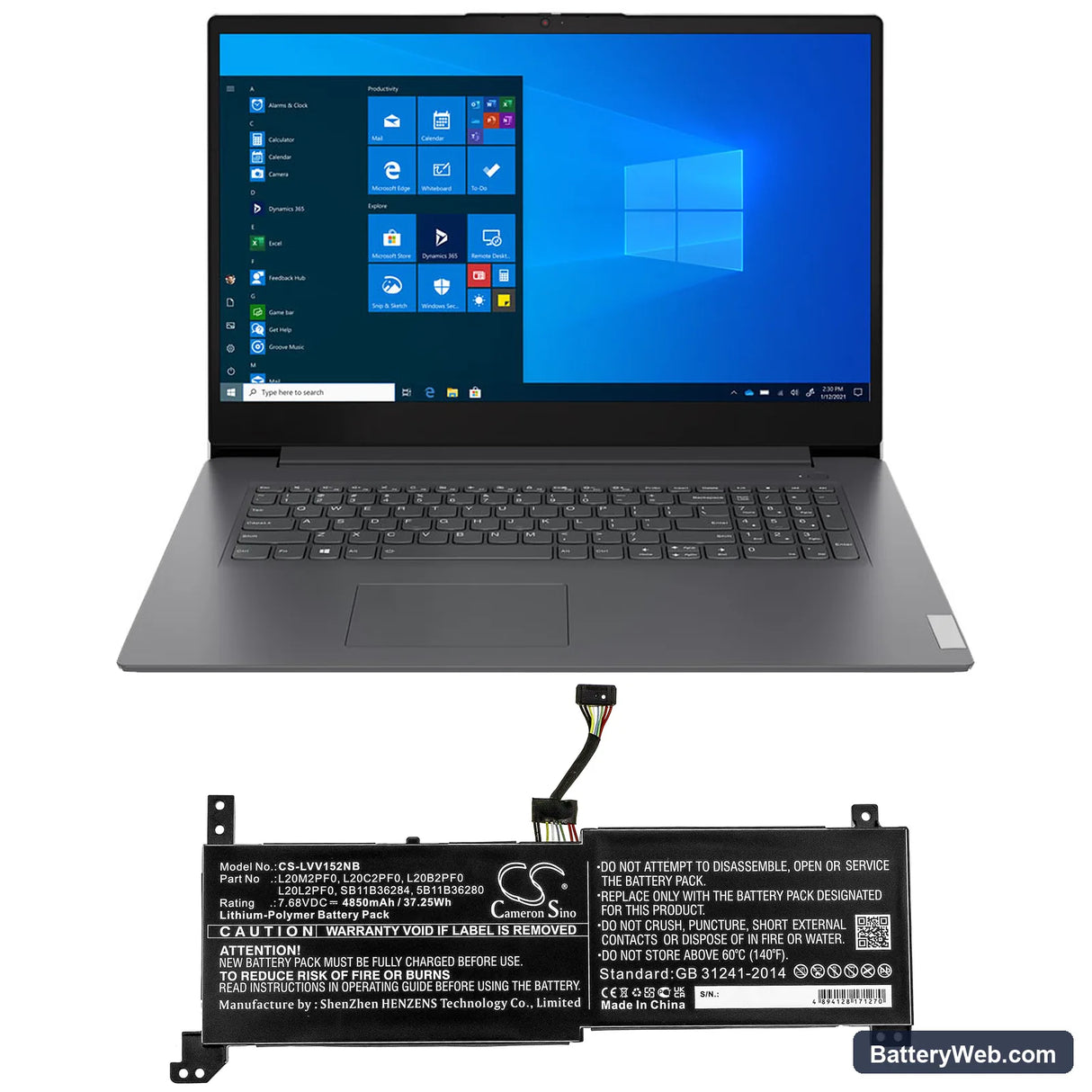 Lenovo IdeaPad 3 14ALC6 Replacement Battery, 7.68V, 4850mAh, Li-Polymer 5