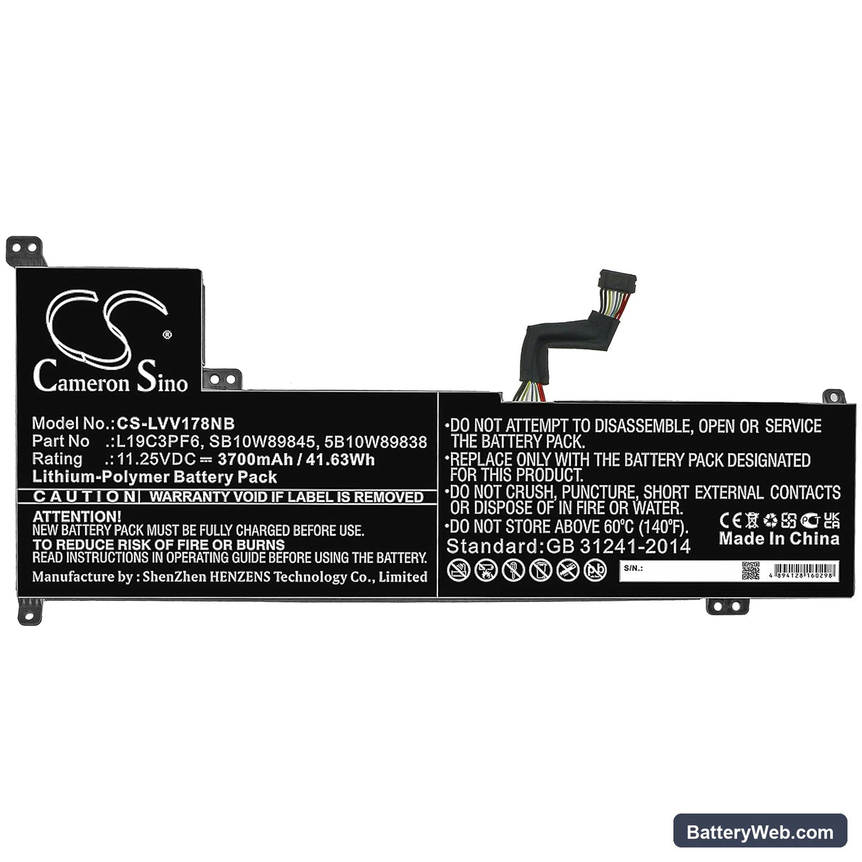Lenovo V17-IIL (82GX) Replacement Battery, 11.25V, 3700mAh, Li-Polymer 3