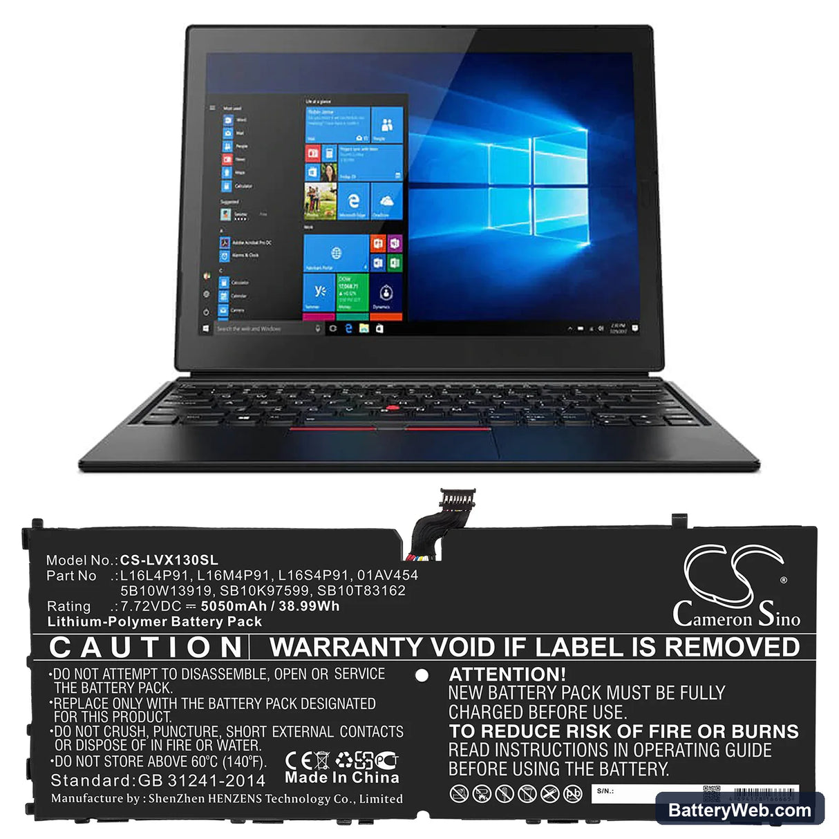 Lenovo ThinkPad X1 3rd Replacement Battery, 7.72V, 5050mAh, Li-Polymer 5