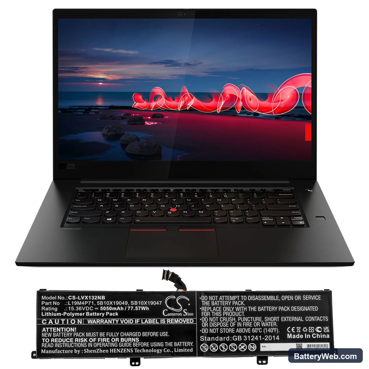 Lenovo ThinkPad X1 Extreme Gen 3 Replacement Battery, 15.36V, 5050mAh, Li-Polymer 5