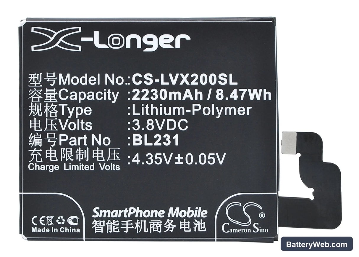 Lenovo VIBE X2 Replacement Battery, 3.8V, 2230mAh, Li-Polymer 1