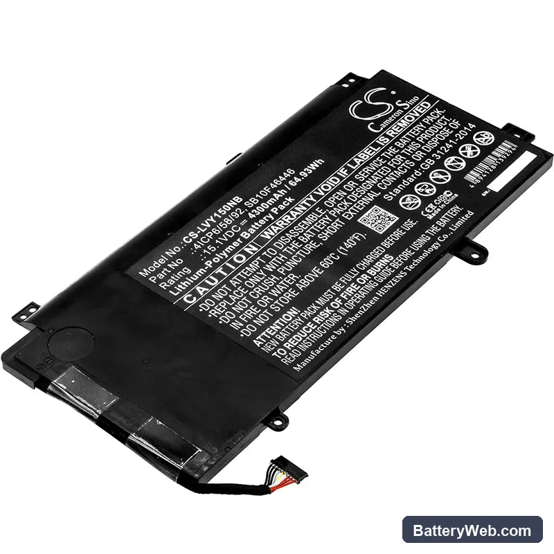 Lenovo ThinkPad Yoga 15 Replacement Battery, 15.1V, 4300mAh, Li-Polymer 1