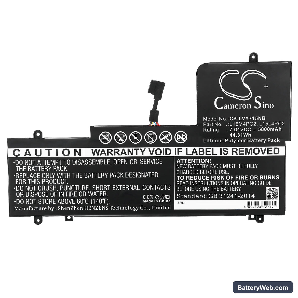 Lenovo Yoga 710 15" Replacement Battery, 7.64V, 5800mAh, Li-Polymer 3