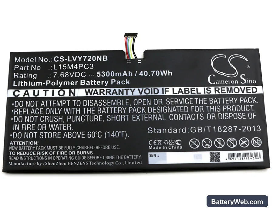 Lenovo IdeaPad Miix 720 Replacement Battery, 7.68V, 5300mAh, Li-Polymer 3