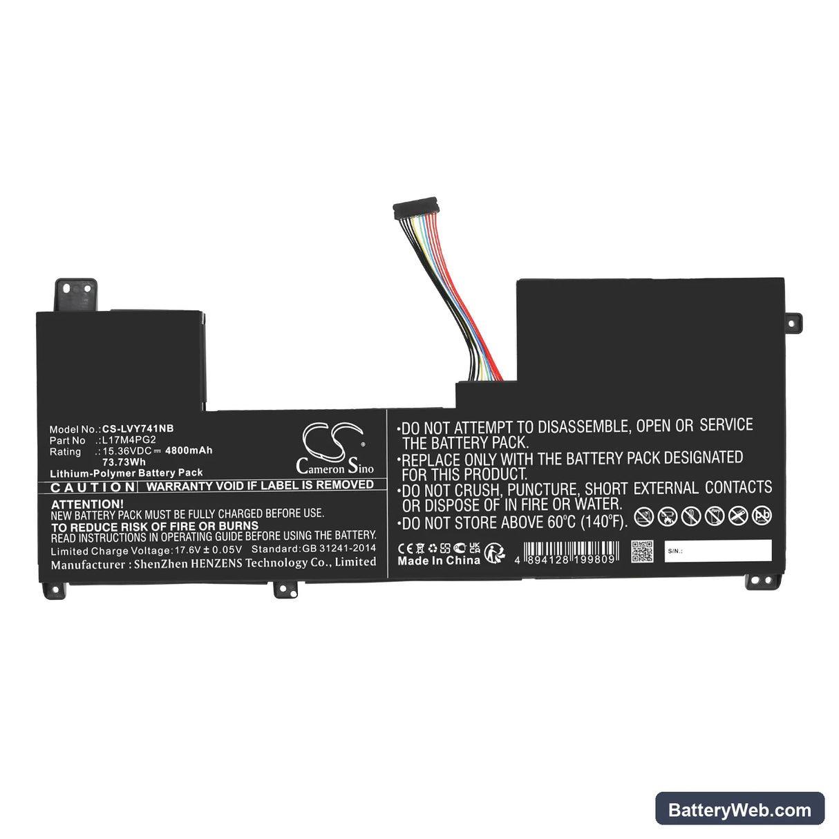 Lenovo Legion Y740-17ICHg 81HH000DRK Replacement Battery, 15.36V, 4800mAh, Li-Polymer 3