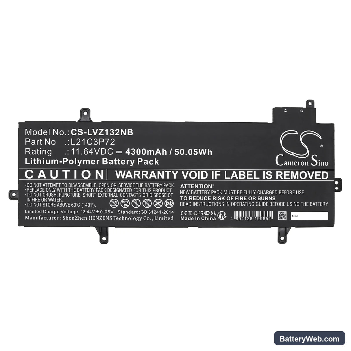 Lenovo ThinkPad Z13 Gen 1 21D20023GP Replacement Battery, 11.64V, 4300mAh, Li-Polymer 3
