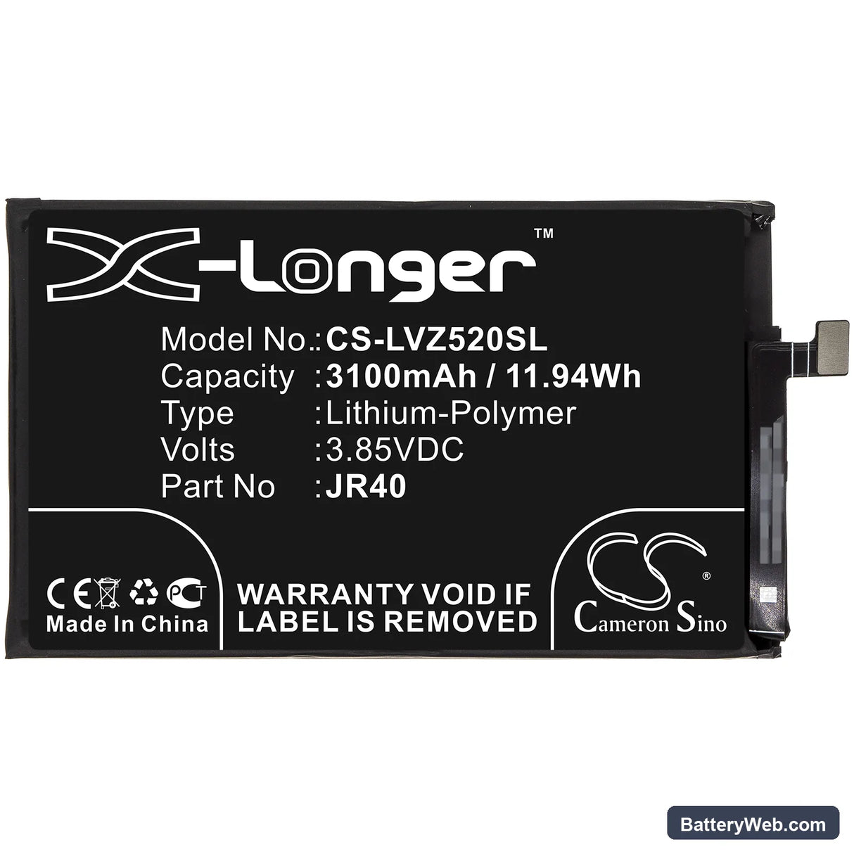 Lenovo Z5 Pro Replacement Battery, 3.85V, 3100mAh, Li-Polymer 3