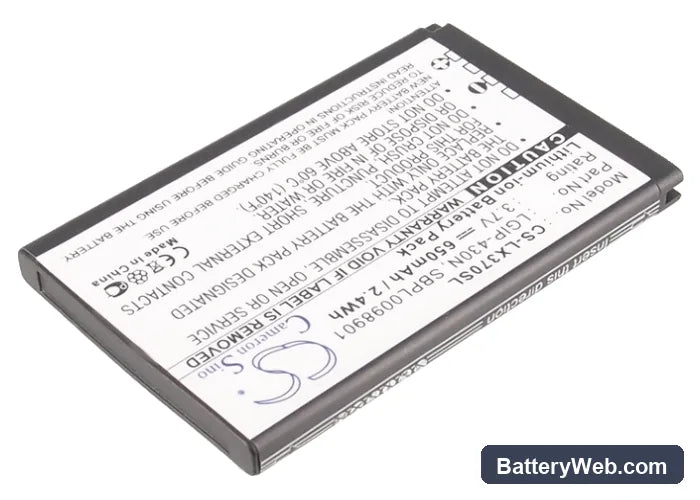 LG LX370 Replacement Battery, 3.7V, 650mAh, Li-ion 2