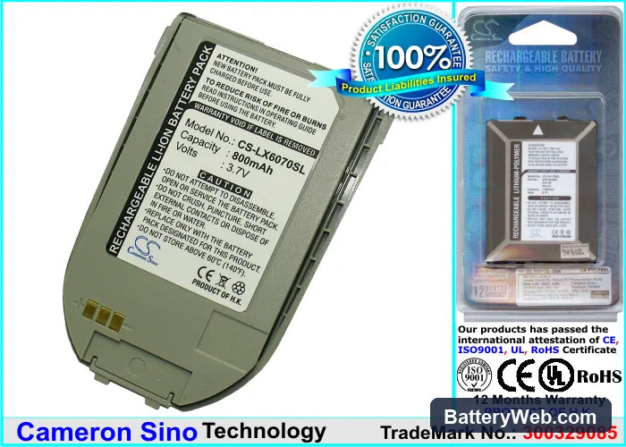 LG 6070 Replacement Battery, 3.7V, 800mAh, Li-ion 1