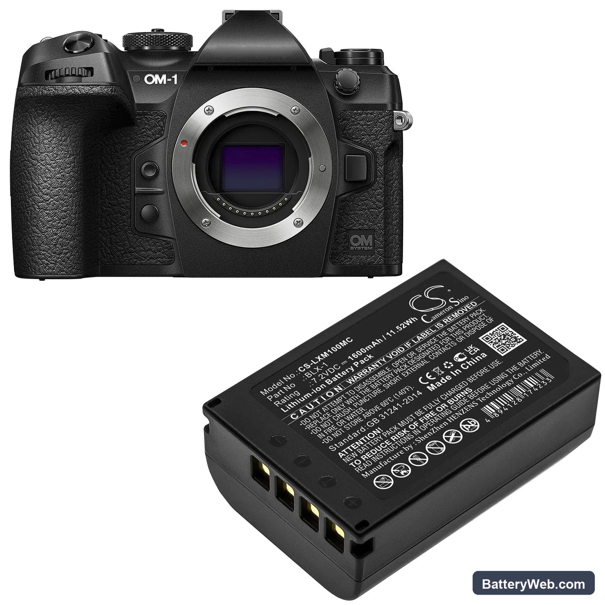 Olympus OM SYSTEM OM-1 Replacement Battery, 7.2V, 1600mAh, Li-ion 4