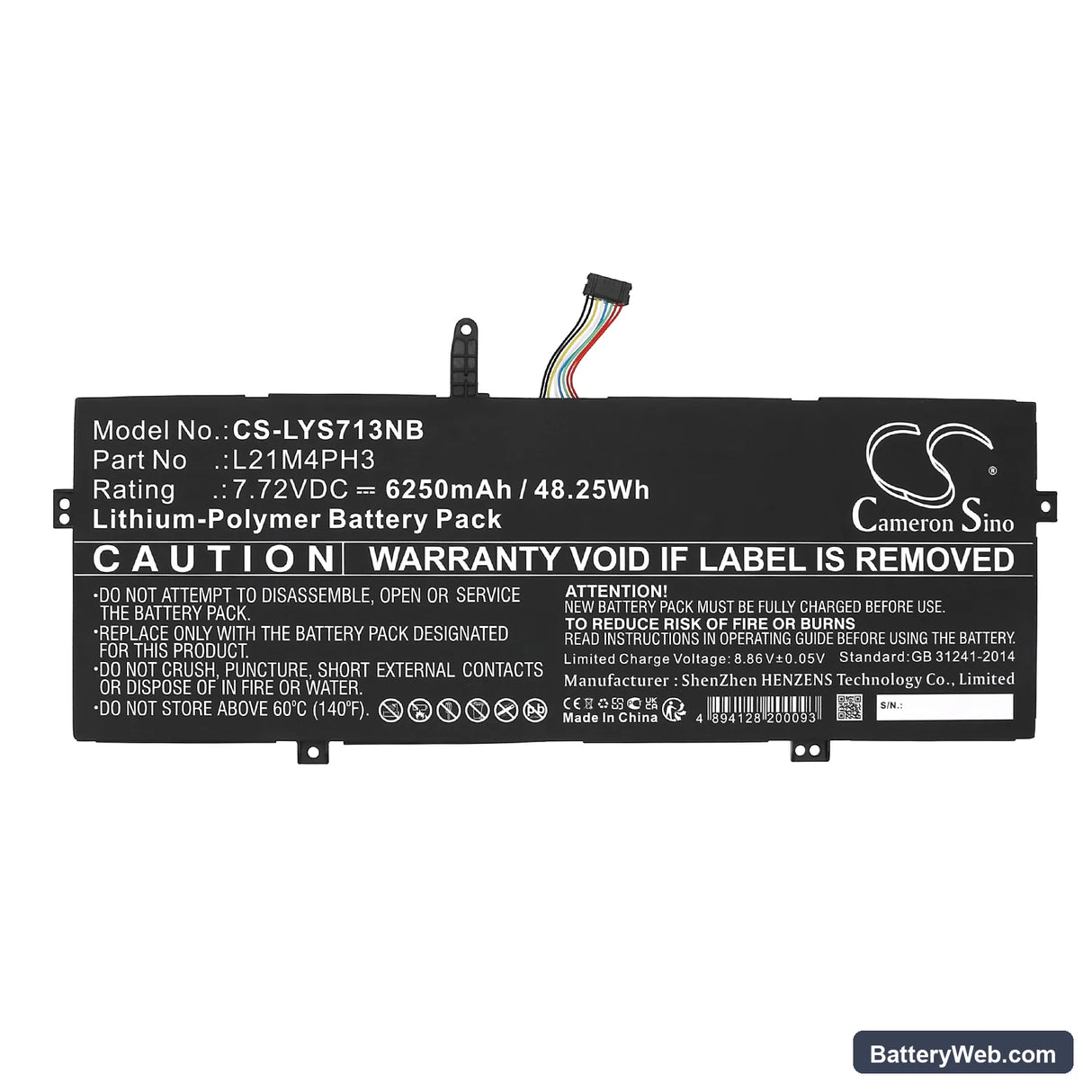 Lenovo Yoga Slim 7 Carbon 13IAP7 82U9003GPB Replacement Battery, 7.72V, 6250mAh, Li-Polymer 3