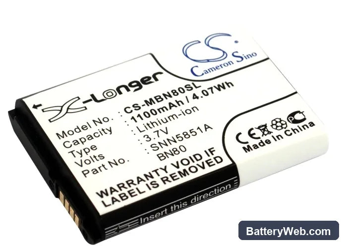 Motorola Backflip Replacement Battery, 3.7V, 1100mAh, Li-ion 1