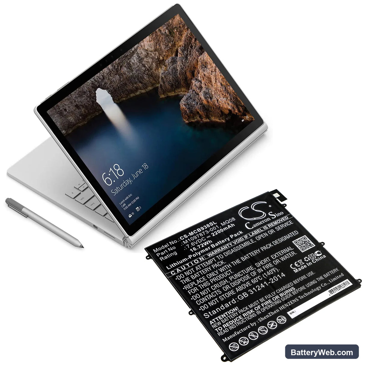 Microsoft Surface Book 1938 Replacement Battery, 7.6V, 2200mAh, Li-Polymer 5