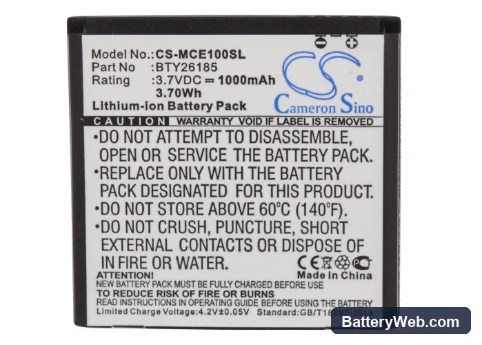 Mobistel Cynus E1 Replacement Battery, 3.7V, 1000mAh, Li-ion 5