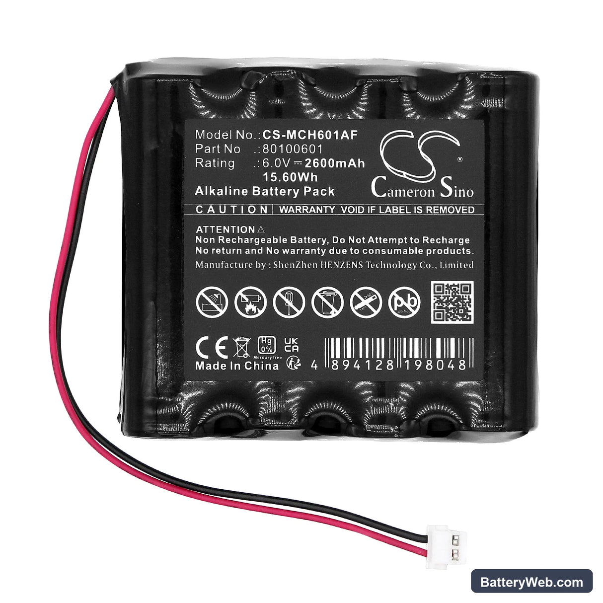 Messerschmitt 6VQ-02 Replacement Battery, 6V, 2600mAh, Alkaline 3