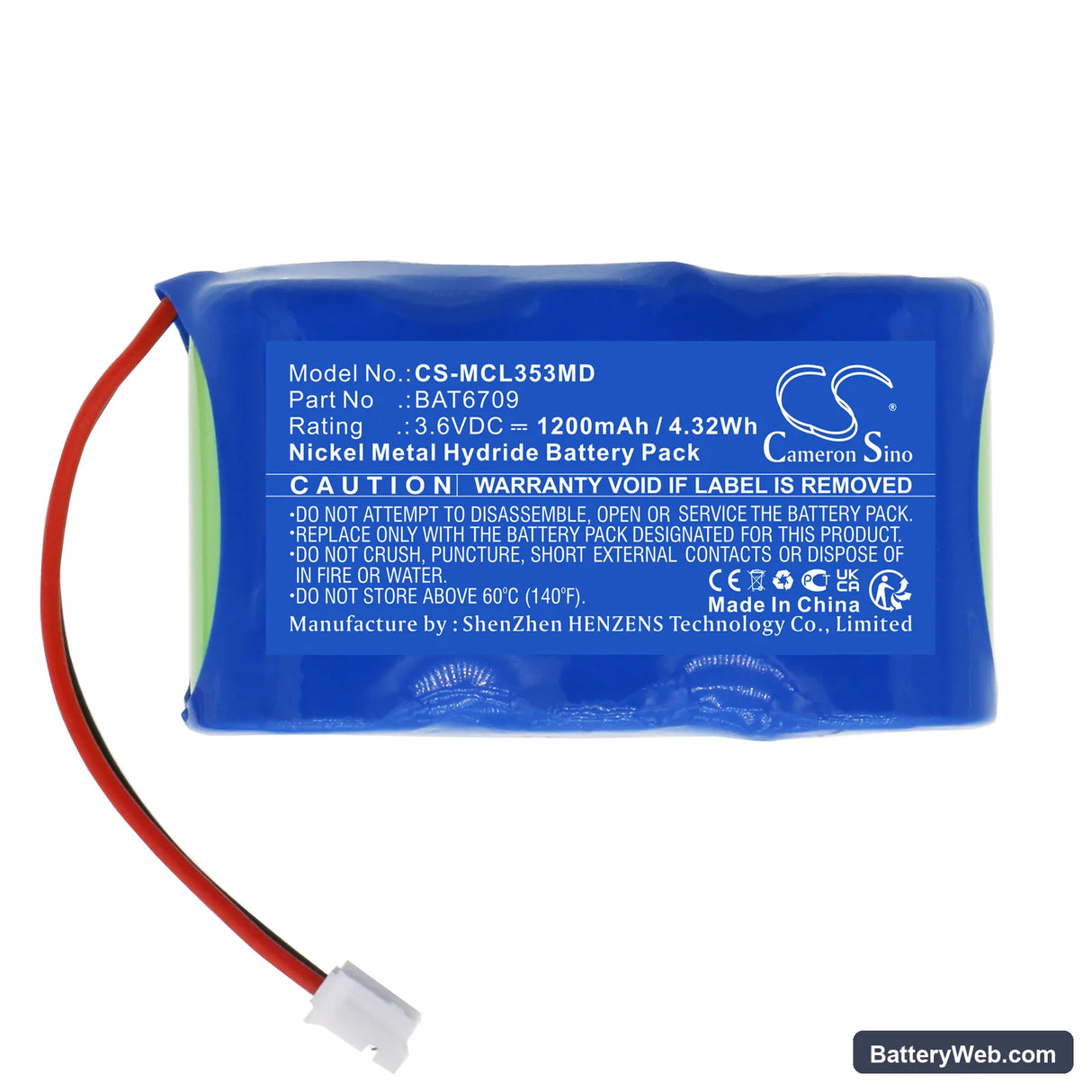 Micro Medical MicroLoop 3535 Spirometer Replacement Battery, 3.6V, 1200mAh, Ni-MH 3
