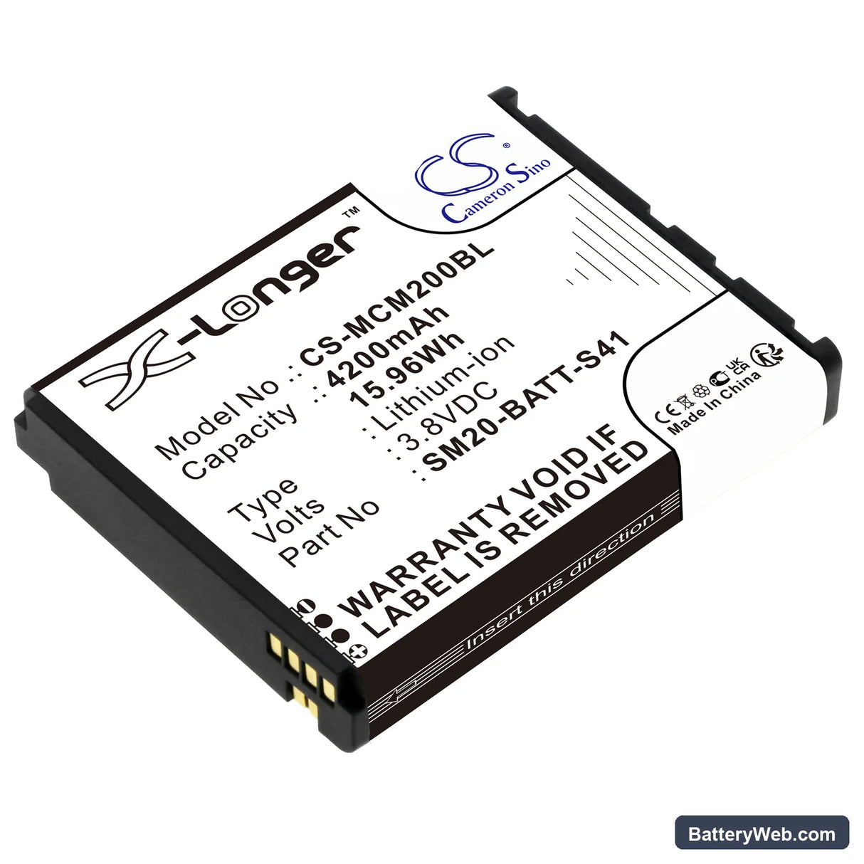 M3 Mobile SM20 Replacement Battery, 3.8V, 4200mAh, Li-ion 1