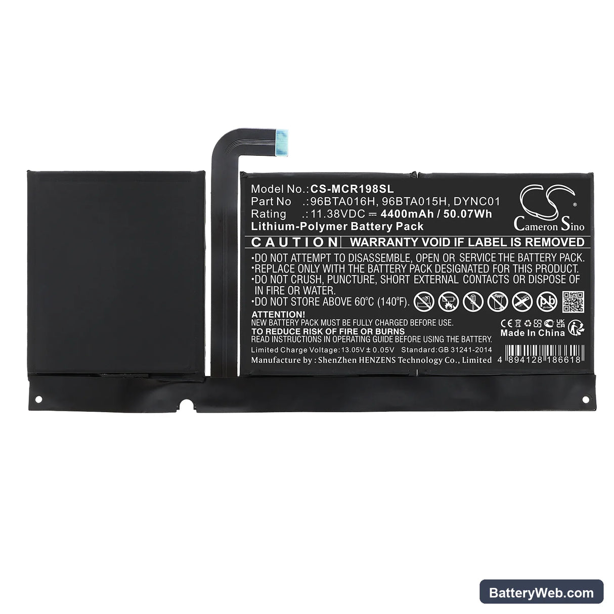 Microsoft Surface Pro 8 Replacement Battery, 11.38V, 4400mAh, Li-Polymer 3